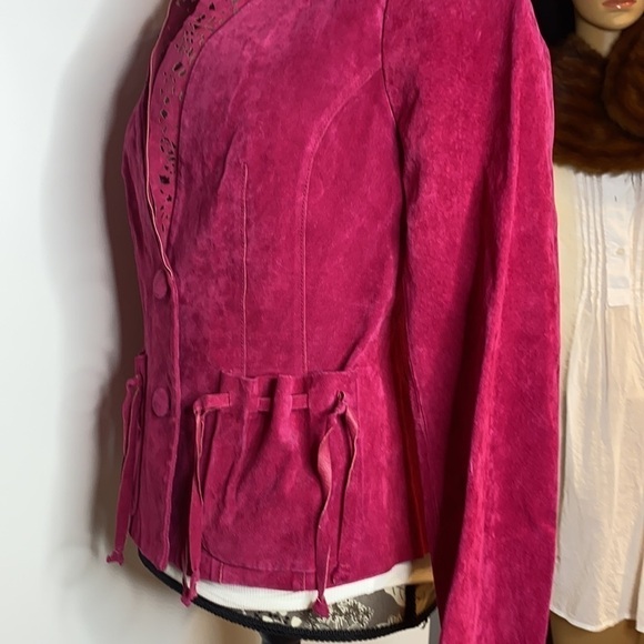 Carlos Falchi Sz M Raspberry Pink Suede Jacket Coat - Picture 9 of 14